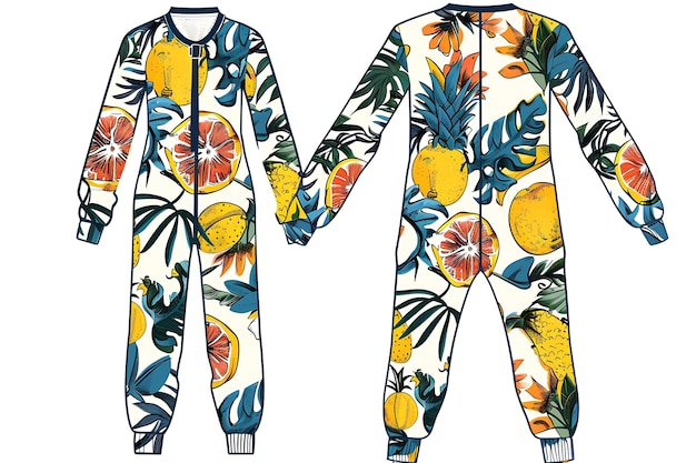 Abbigliamento 2D Jumpsuit con frutta e piante tropicali Illustratio Fashion Concept Idea Art Design