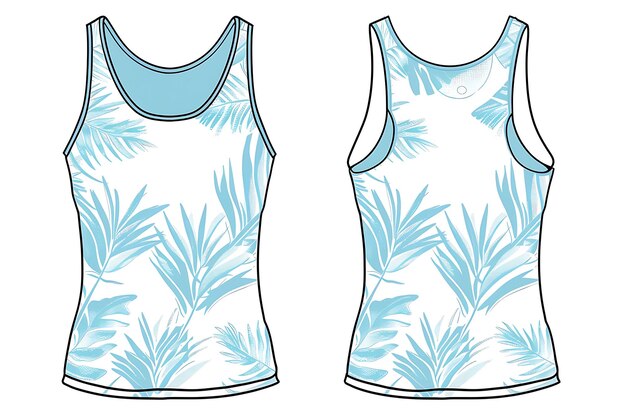 Abbigliamento 2D Tank Top con foglie di palma e noci di cocco Silhouette on Fashion Concept Idea Art Design