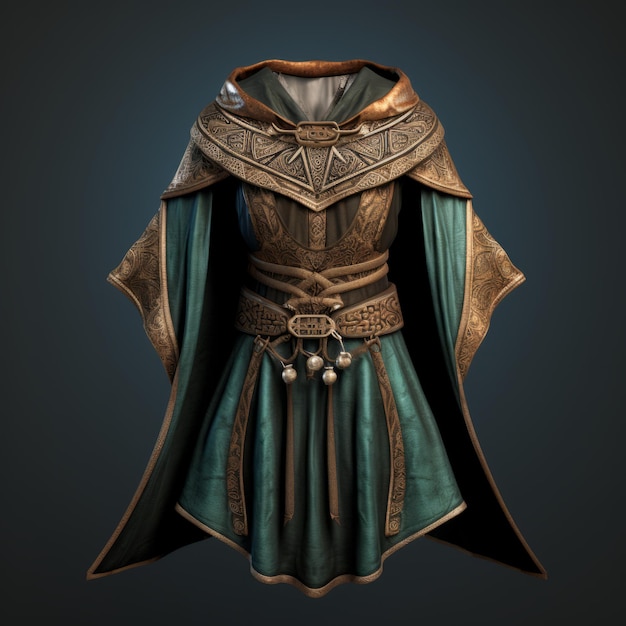 Abbigliamento medievale Turchese scuro e bronzo chiaro Arte 3D