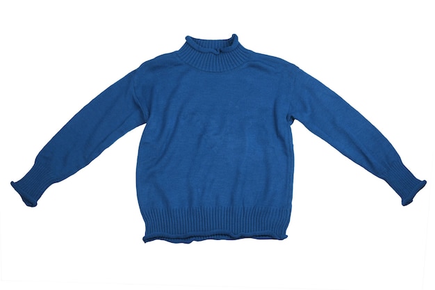 Abbigliamento moda blu maglioni per la stagione invernale isolato su sfondo bianco