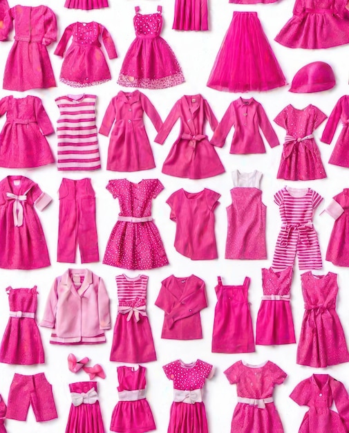 Abbigliamento rosa per bambole Barbie su uno sfondo bianco