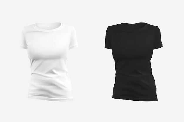 abbigliamento sportivo Tshirt da donna bianco nero per la pubblicità di design in un negozio online