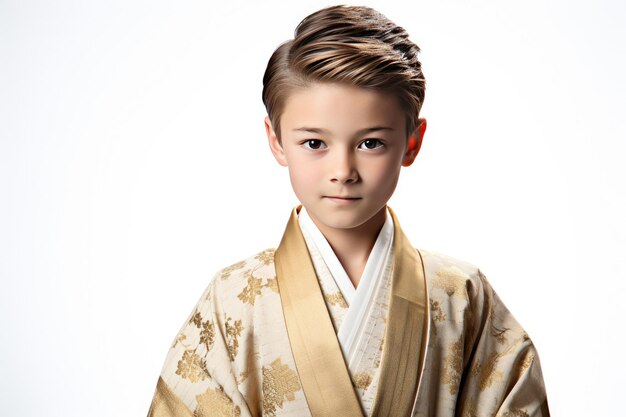Abbigliamento tradizionale giapponese per ragazzi isolato su sfondo bianco