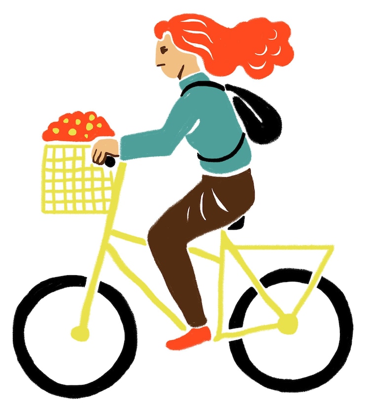 Foto abbonamento di vacanza png per giornale di una donna in bicicletta