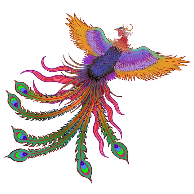 Abbonamento png dell'uccello fenix colorato illustrazione di animale cinese sfondo trasparente