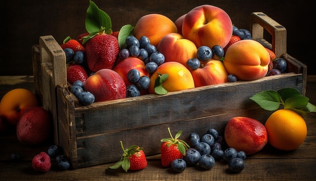 Abbondante cesto di frutta estiva un sano ristoro generato dall'IA