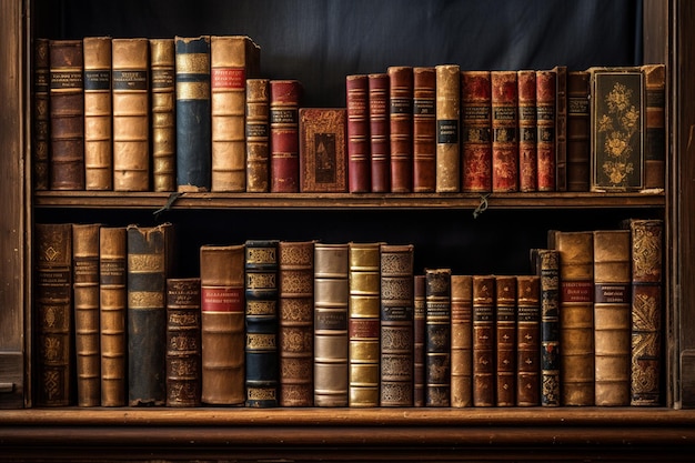 Abbondante collezione di libri antichi su scaffali in legno