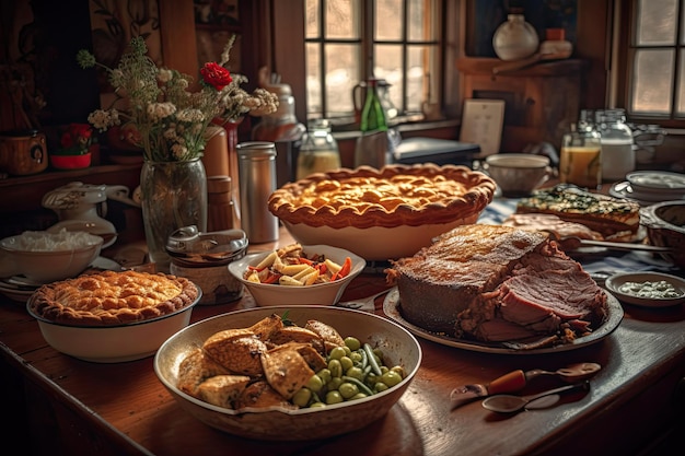 Abbondante festa casalinga colori appetitosi cucina accogliente generativa IA