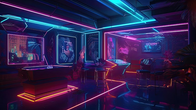 Abbraccia il futuro al neon a una festa futuristica con un'atmosfera elettrica generata dall'intelligenza artificiale