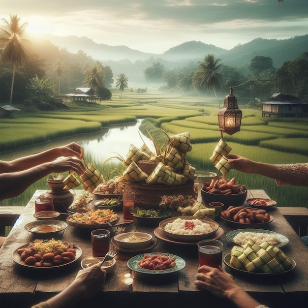 Abbracciando l'Eid al-Fitr con Ketupat nello splendore della campagna