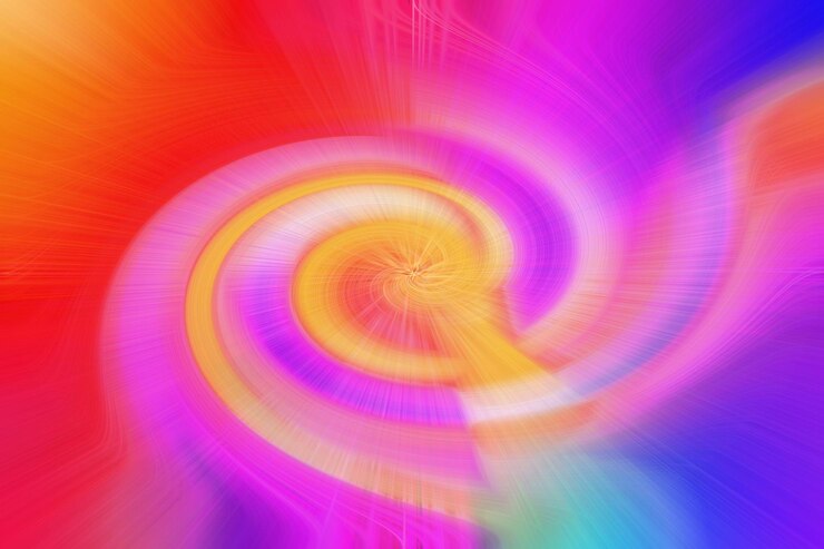 Foto abbracciando l'incantevole fascino della bellezza liquida e dei colori sfocati gradiente movimento radiale sfondo rosso arancione verde viola blu texture multicolore mista