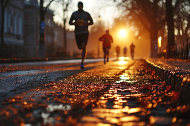 Abbracciando uno stile di vita attivo un uomo in forma corre per la città durante la sua routine mattutina