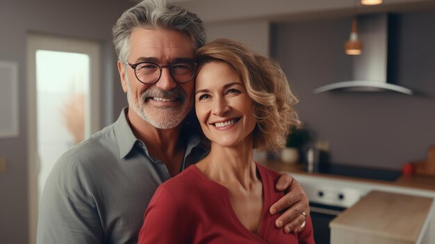 Abbracciare il sogno La moglie e il marito di mezza età si rallegrano mentre aprono la loro nuova casa