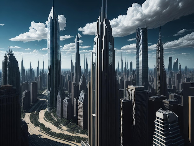 Abbronzarsi edifici futuristici della città generati dall'intelligenza artificiale