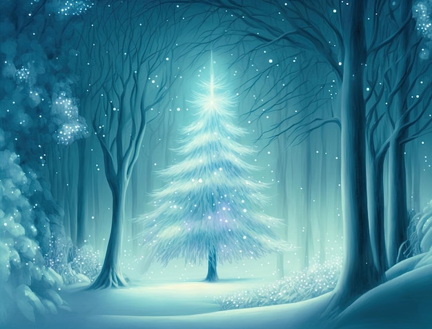 Abete brillante coperto di neve nella foresta invernale Natale f