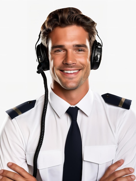 Abile pilota maschio che naviga in aereo generato dall'intelligenza artificiale