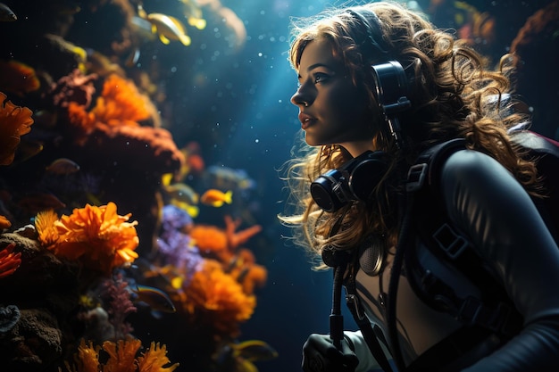 Abile subacqueo femminile esplora con grazia il mondo sottomarino