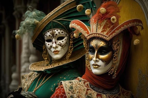 Abiti e maschere di carnevale sono stati indossati dai partecipanti Abiti da sera ricchi di gioielli e tessuti