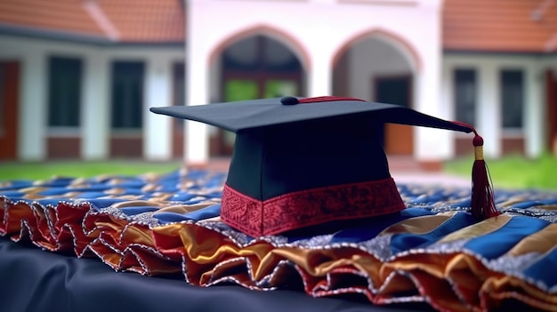 Abito da laurea e berretto nel campus universitario