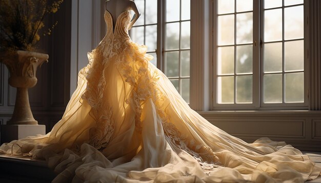 Abito da sposa ispirato all'haute couture in concetto di moda ocra
