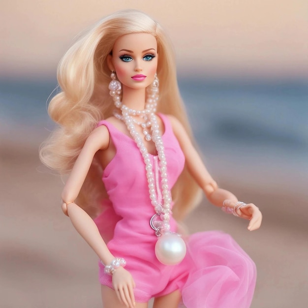 Abito rosa per bambola Barbie bionda