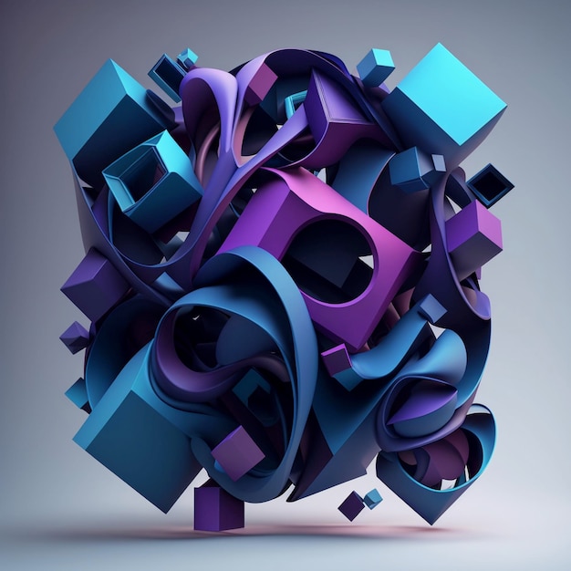 Abstract 3d render design geometrico viola e blu Ai generativa