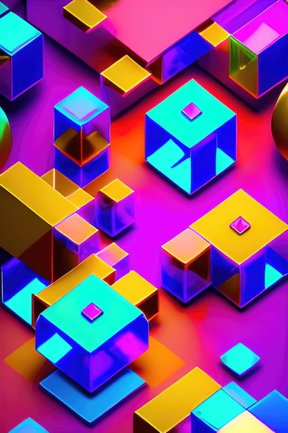 Abstract 3d rendering illustrazione di cubi colorati lucidi e vetrati sullo sfondo
