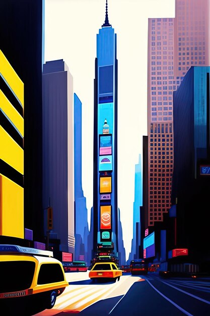 Abstract Architettura della città di New York Times Square paesaggio cittadino illustrazione colorata concept art