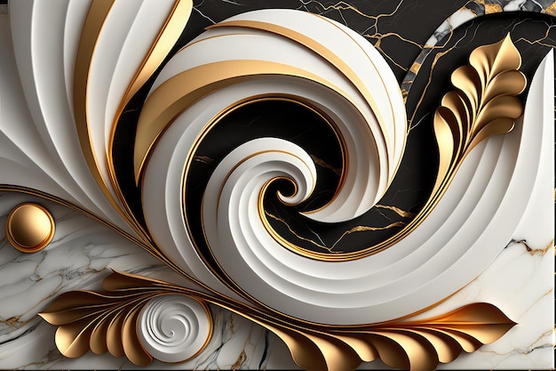 Abstract art deco marmo oro sfondo floreale AI generativa