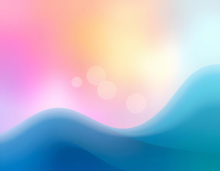 Photo abstract background with blue gradient waves and soft pink yellow and white blurred lights