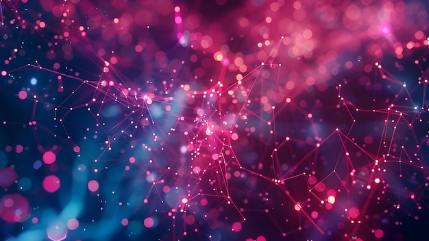 Abstract Background with Pink and Blue Bokeh and Connected Lines