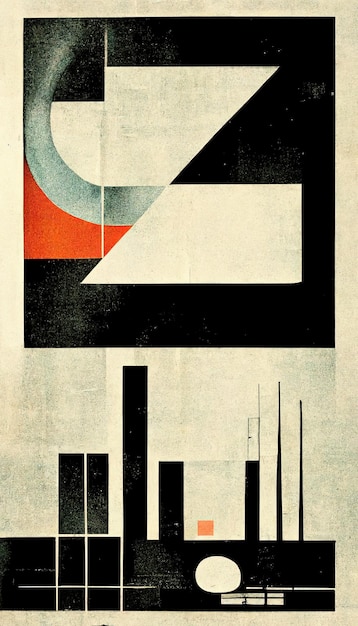 Abstract Bauhaus poster grunge carta vintage retrò forme geometriche nero arancio sfondo giallo