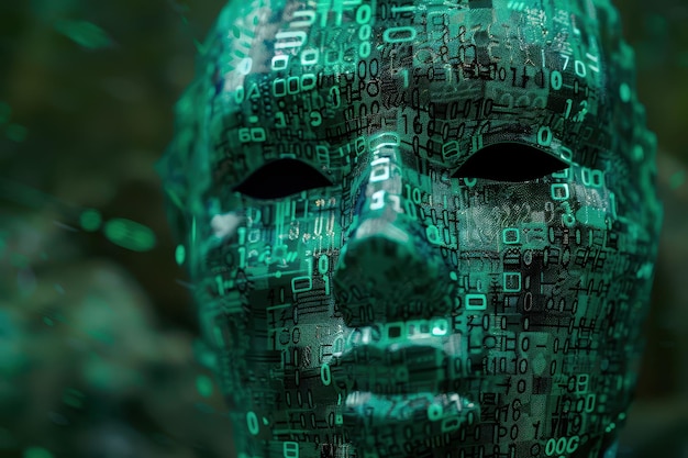 Abstract Binary Hacker Mask A Digital Disguise in Green Code