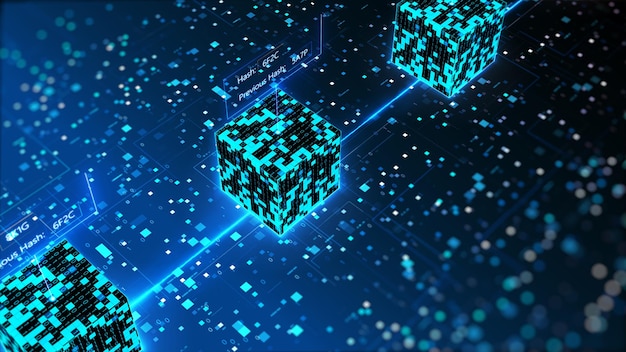 Abstract blockchain technology concept Internet security Isometric digital cube connection