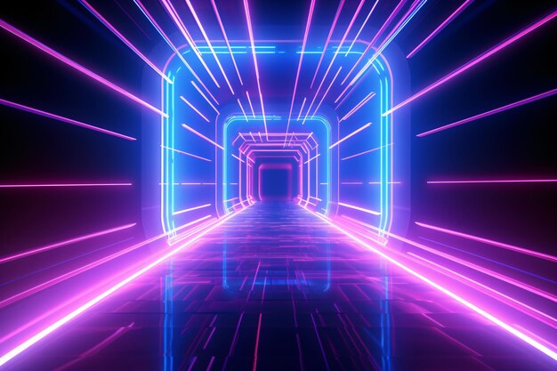 Abstract blu rosa sfondo luminoso al neon linee luminose al neon portale geometrico del tunnel luce al neon