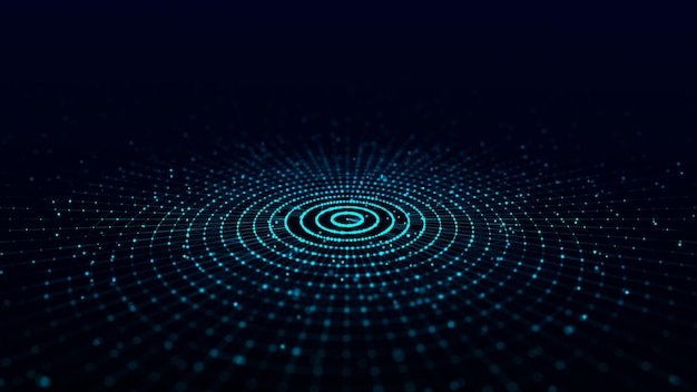 abstract blue background of circular flow of particles digital cyberspace network connections structure 3d rendering