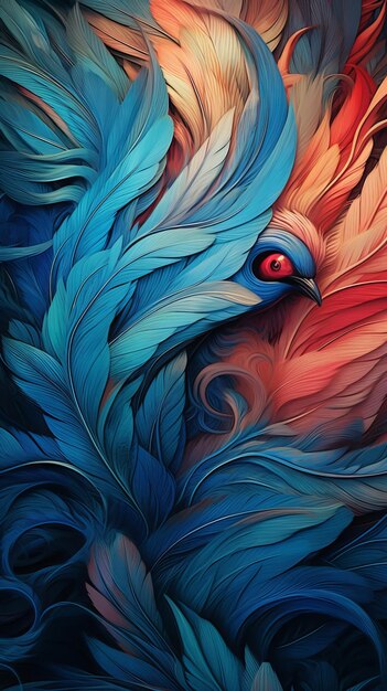 Abstract Blue Feather Wallart Mockup AI generativa