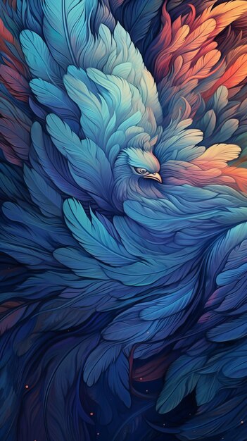 Abstract Blue Feather Wallart Mockup AI generativa