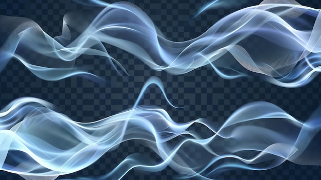 Abstract blue glowing smoke waves on a transparent background
