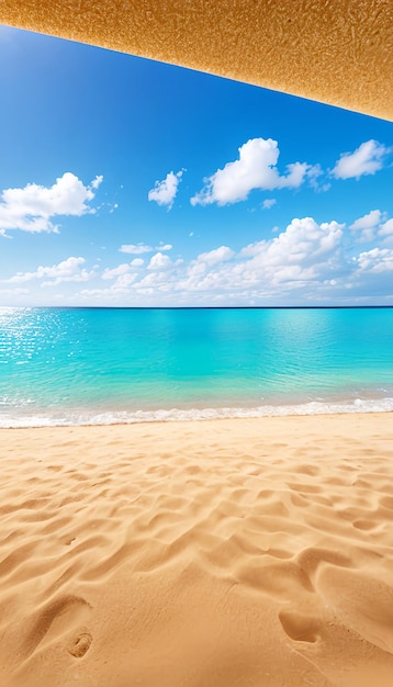 Abstract blur sfocato sfondo spiaggia estiva tropicale con sabbia dorata oceano turchese e blu