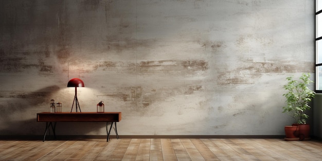 Abstract camera vuota con pavimento di legno e parete di cemento rendering 3D