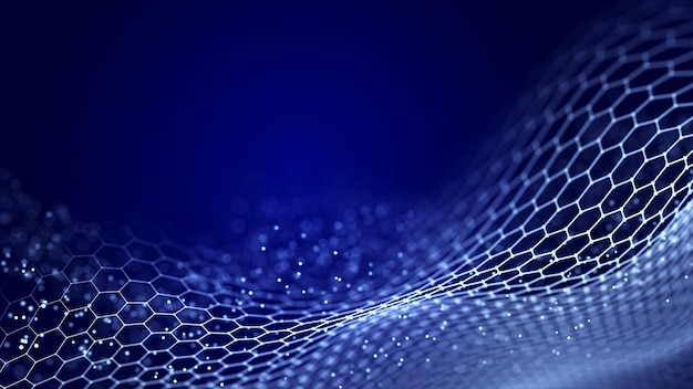 Abstract chain of hexagonal shapes Data technology background 3D