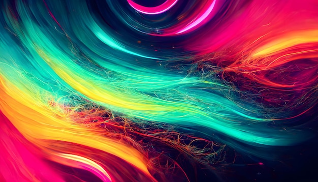 Abstract colorate fibre al neon sfondo rete neurale generato art