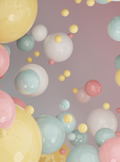 Abstract colorful 3d art background with multiple colors Glossy floating liquid blobs soap bubbles metaballs Abstract composition with colorful balls in different sizes Copy space concept