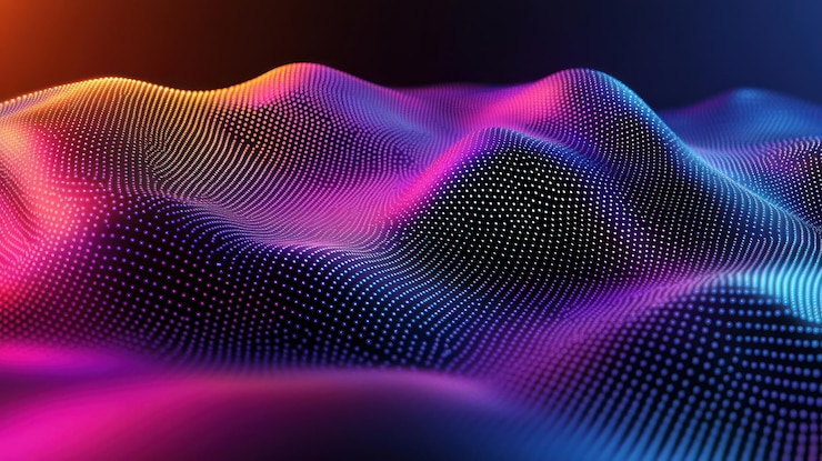 Abstract colorful digital wave of glowing particles