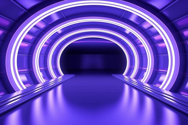 Abstract d rendering di una sala di tunnel futuristica vuota con la luce sulla parete