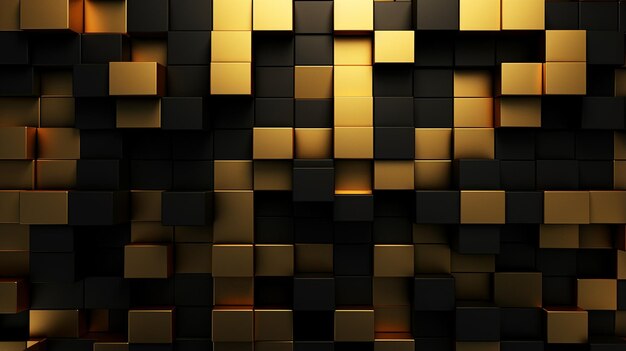 Abstract dark geometric luxurious noble gold black 3d texture wall with squares and rectangles background banner illustration textured wallpaper