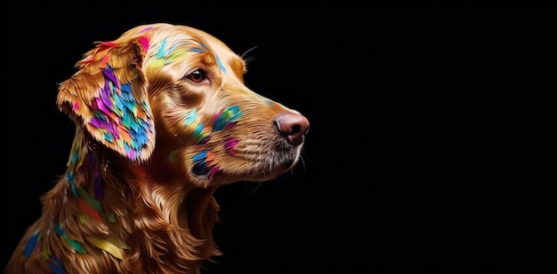 Abstract di animale domestico cane carino ritratto di Golden Retriever con colori sul corpo e i peli AI generativa