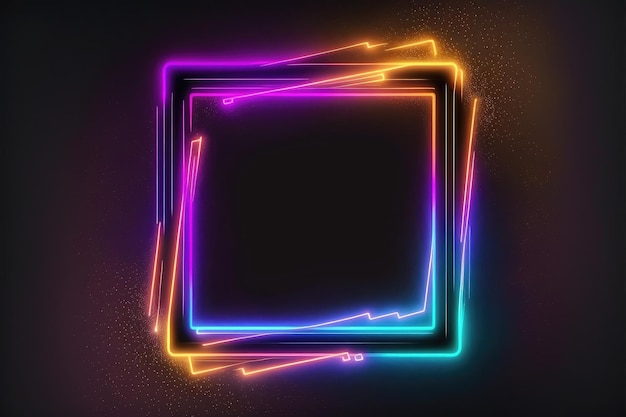 Abstract di forma quadrata al neon isolata sullo sfondo dello spazio sotto i riflettori