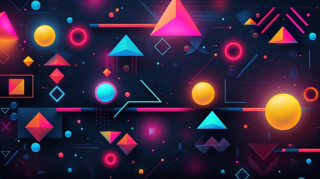 Abstract digital 3D neon shapes background Generative Ai